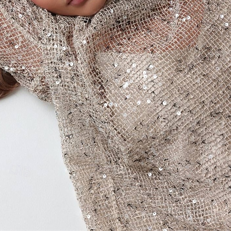 Per donna Blusa con texture Strass scintillante Da serata Paillettes Traforato Semplice Moda Moderno Manica Lunga Girocollo Top Regolari Quotidiano Grigio Estate del 2026 a $37.99 –P4