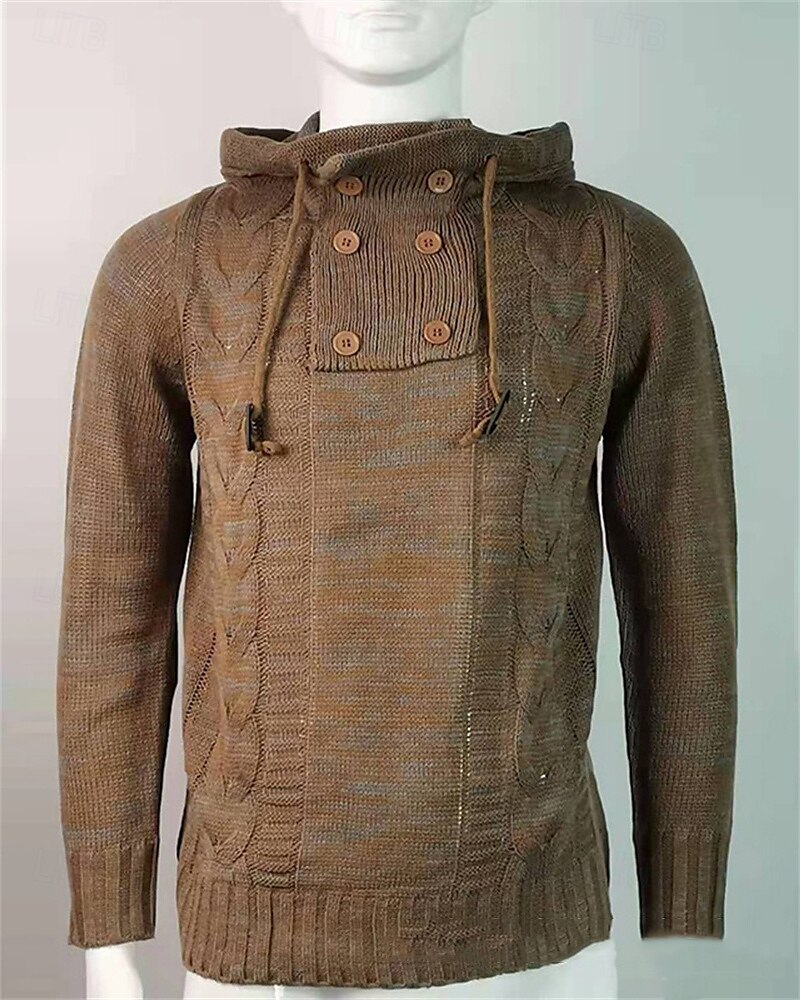 Homens Pulôver suéter Suéter de malha Estriado Tricotar Tops regulares Tricotado Tecido Com Capuz Moda Básico Férias Roupa Diária Roupa Outono Inverno Vinho Azul S M L de 2025 por $32.99 –P5