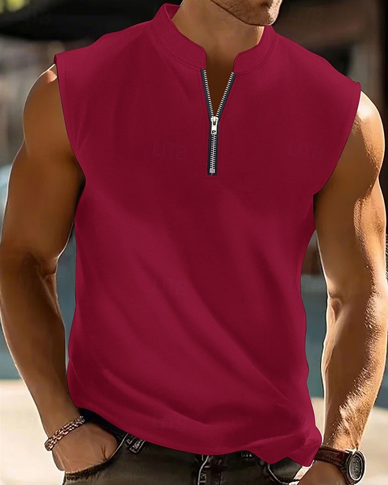 Herren Tank Top Weste Unterhemd Ärmelloses Shirt Ärmellos Viertelreißverschluss Sommer Einfach Mode Designer Basic Klassisch Urlaub Straße Ausgehen Schwarz Weiß Rote Top T-Shirt für Herren 2025 - $19.49 –P4