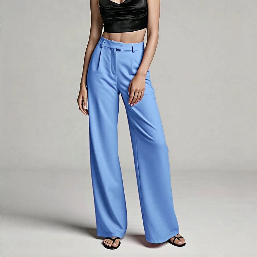 Per donna Gamba larga Pantaloni Eleganti Pantaloni Moda Lunghezza intera Naturale Semplice Tasche Laterali Comodo Traspirabilità Ufficio / Carriera Affari Nero Bianco Giallo Rosa Primavera Autunno del 2025 a $26.99 –P8