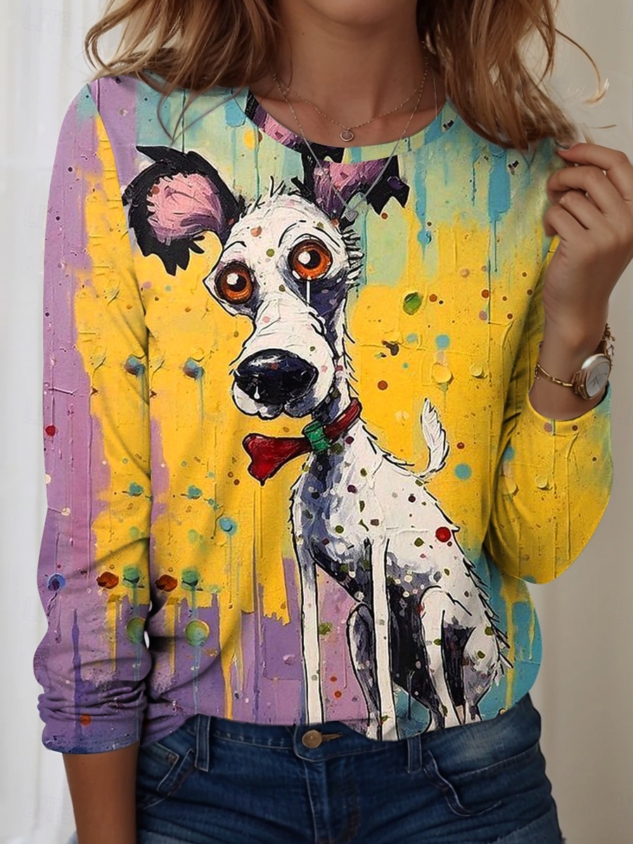 Tricou pentru femei cu guler rotund mâneci lungi tunică grafic animal vintage stilat modern tops obișnuite pentru zi cu zi print galben albastru albastru prăfuit portocalie toamnă 2026 - $24.99 –P2
