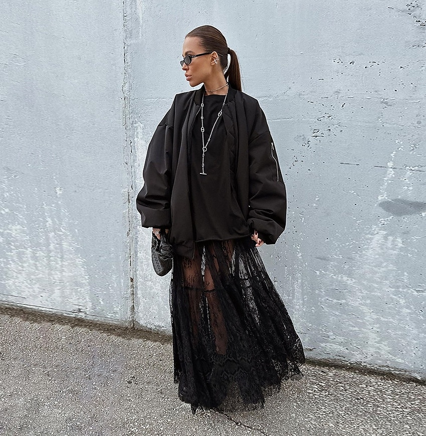 Femmes Jupe Trapèze Évasé Élégant ancien Sexy Longue Maxi Taille Moyenne Jupes Dentelle A Volants Patchwork Non Elastique École Performance Noir Printemps, Automne, Hiver, Été Nylon de 2025 ? $37.99 –P3