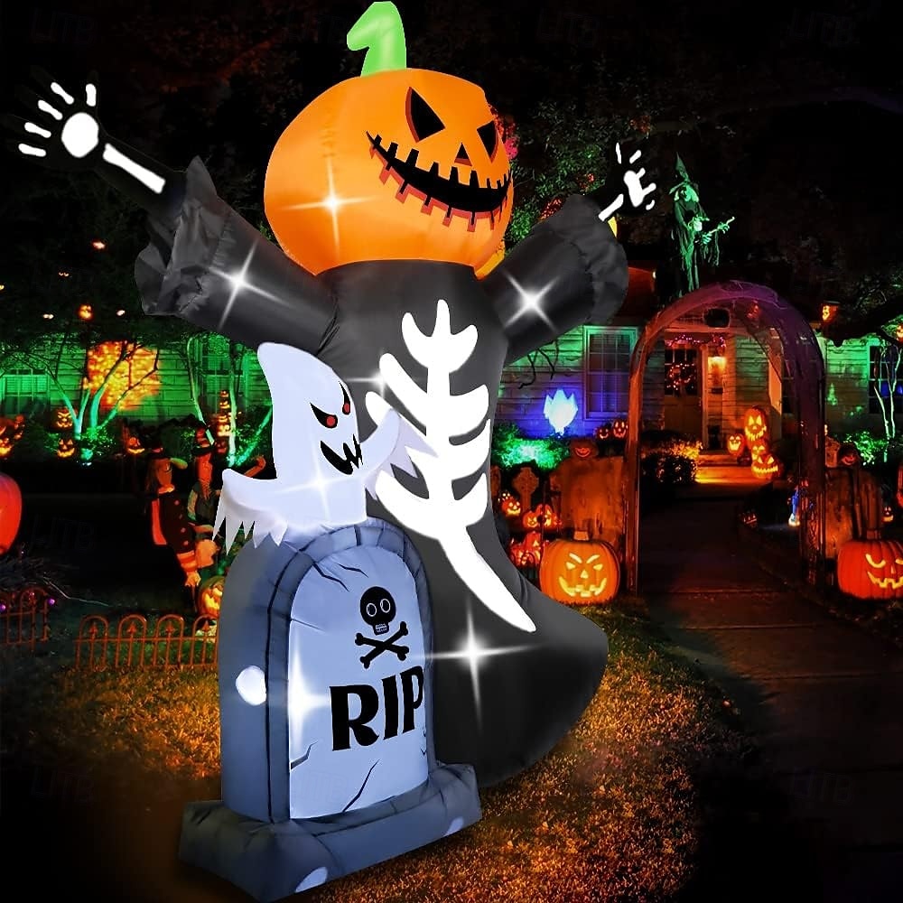 1 db 2,4 méteres kültéri halloweeni lámpás tökfej koponya szellem sírkő felfújható levegő modell beltéri és kültéri udvari kerti ösvény partidekorációs fények 2025 - $79.99 –P2