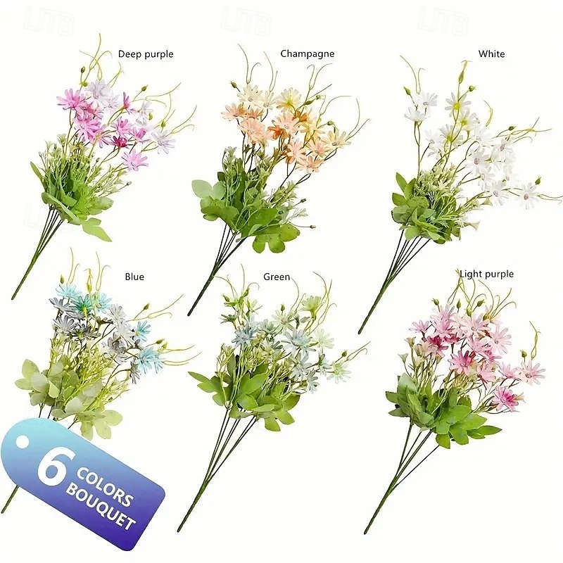6 bouquet di margherite selvatiche artificiali, fiori di campo artificiali resistenti ai raggi UV per esterni, piante verdi all'ingrosso per decorazioni da vaso, decorazioni primaverili per la casa del 2025 a $23.99 –P3