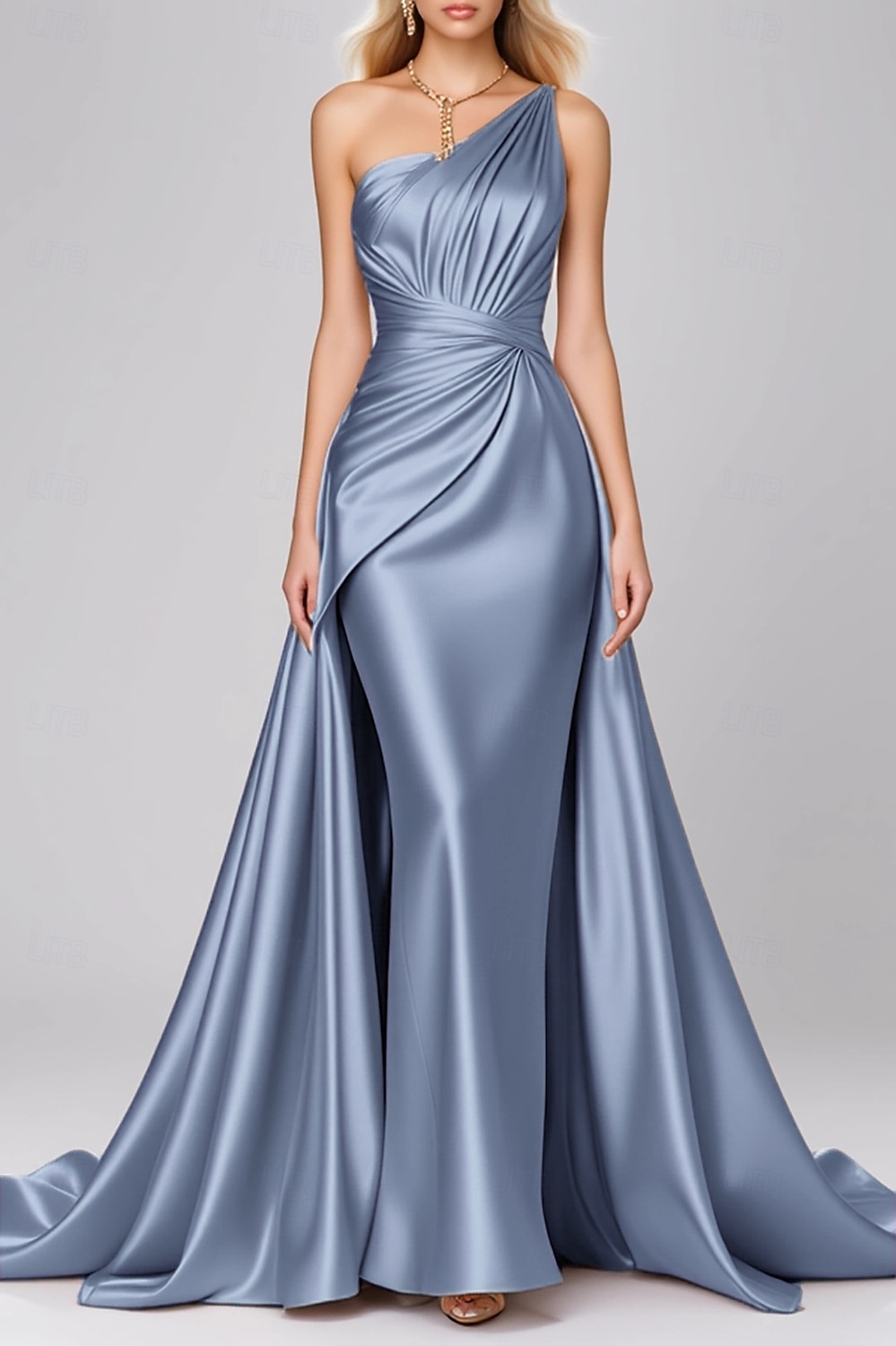 Robe de soirée sirène rose noire élégante, robe formelle pour invité de mariage, longueur au sol, sans manches, asymétrique, robe rose en satin extensible avec plis, 2025 de 2025 ? $142.99 –P6