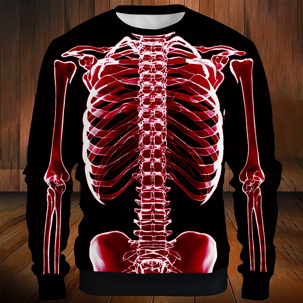 Halloween Den mrtvých lebka pánská 3D kostra mikina punk párty dlouhý rukáv kulatý výstřih dovolená halloween sváteční kulatý výstřih 3D grafika podzim celá roční období designér 2025 - $26.99 –P2