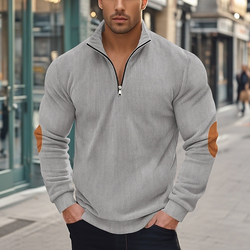 Homens Moletom Veludo Cotelê Moletom com zíper Adamascado Preto Verde Tropa Azul Marinha Cinzento Com Capuz Tecido Patchwork Desportos e Ar livre Casual Diário Roupa de rua Legal Roupa de Esporte de 2025 por $23.99 –P1