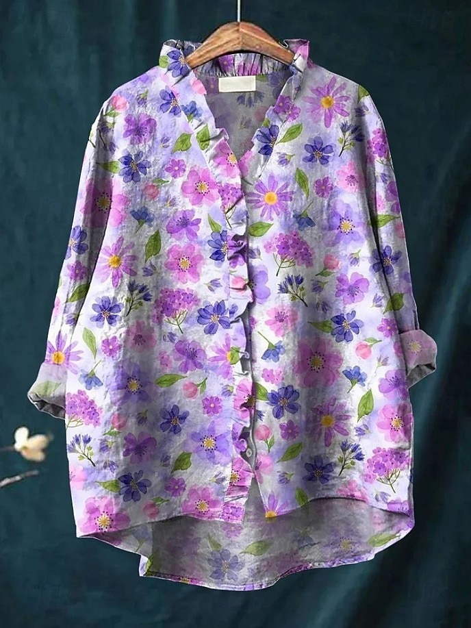 Damskie Koszula Boho Falbana Kwiaty Graficzny Bohema Zabytkowe Elegancki Długi rękaw Zwykłe topy Codzienny Święto Szałwiowy Rumiany róż Brudny róż Fioletowy Fuksja Lato Wiosna Jesień 2026 - $29.99 –P5