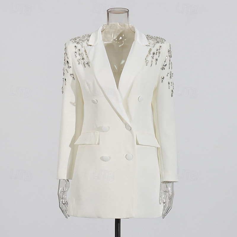 Dvouřadé sako na míru s křišťály, pouzdrové / sloupkové šaty ve smokingu, večerní šaty ve stylu couture, elegantní šaty pro formální večírek, krátké / mini šaty s dlouhým rukávem, saténové šaty s 2025 - $135.99 –P6