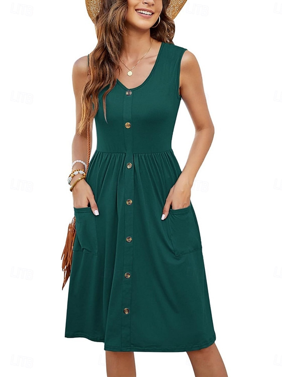 Damen Minikleid Sommerkleid Lässig Täglich Normale Passform Einfarbig Ärmellos U-Ausschnitt Schwarz Weiß Königliches Blau Himmelblau Sommer 2025 - $31.99 –P9
