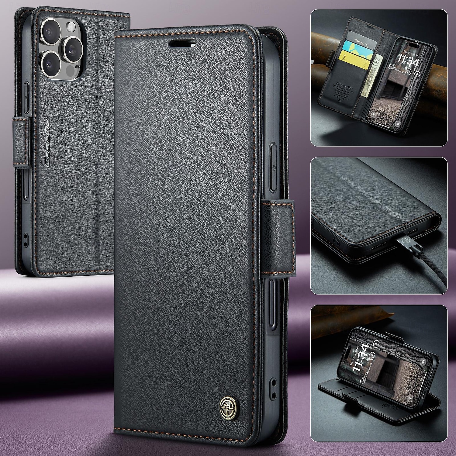telefon Carcasă Pro Apple AirTag iPhone 16 15 14 Pro Max Plus iPhone 16e Flip Cover Ochrana celého těla Stojánek Slot pro kartu TPU PU kůže 2025 - $12.99 –P2