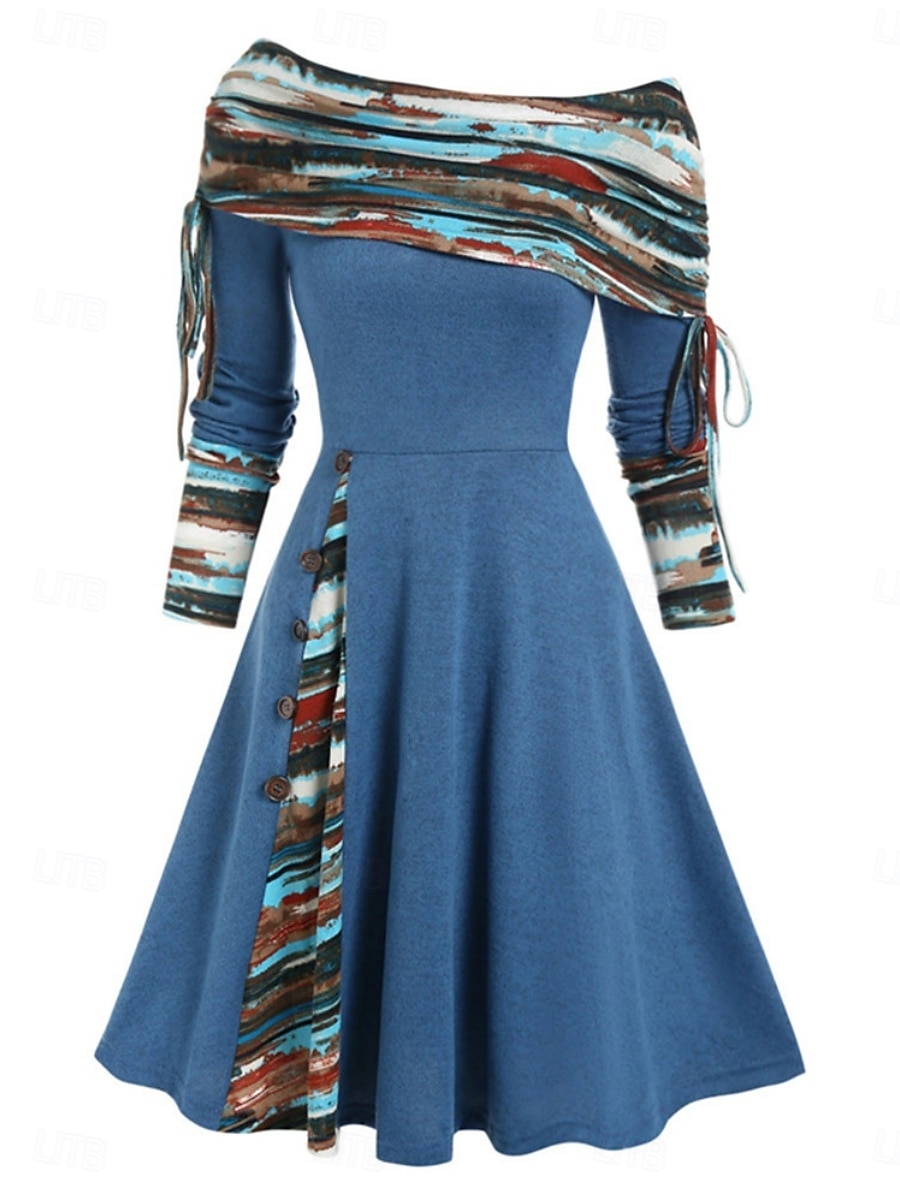 Damen Minikleid A Linie Kleid Lässig Täglich Normale Passform Karomuster Langarm Schulterfrei Schwarz Rote Marineblau Königliches Blau Frühling Herbst Winter 2025 - $31.99 –P6