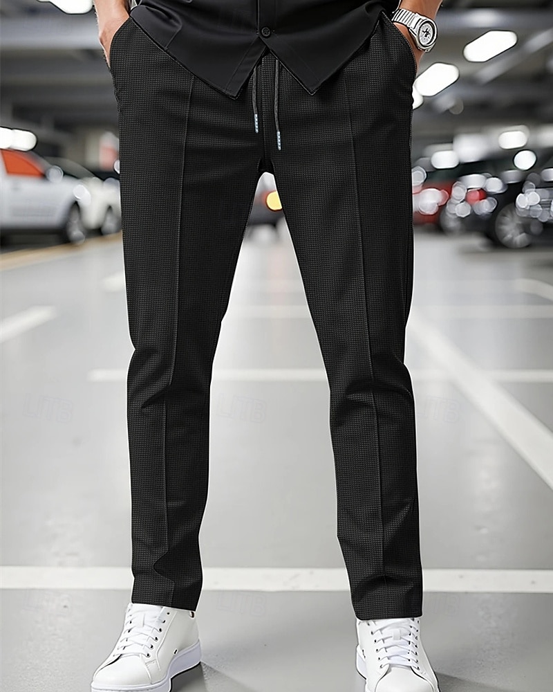 Herren Jogginghose Hose Faltenhose Waffelhose Tasche Elastischer Bund Kordelzug Einfach Komfort Sport im Freien Täglich Mode Lässig Schwarz Weiß Mikroelastisch 2026 - $17.99 –P13