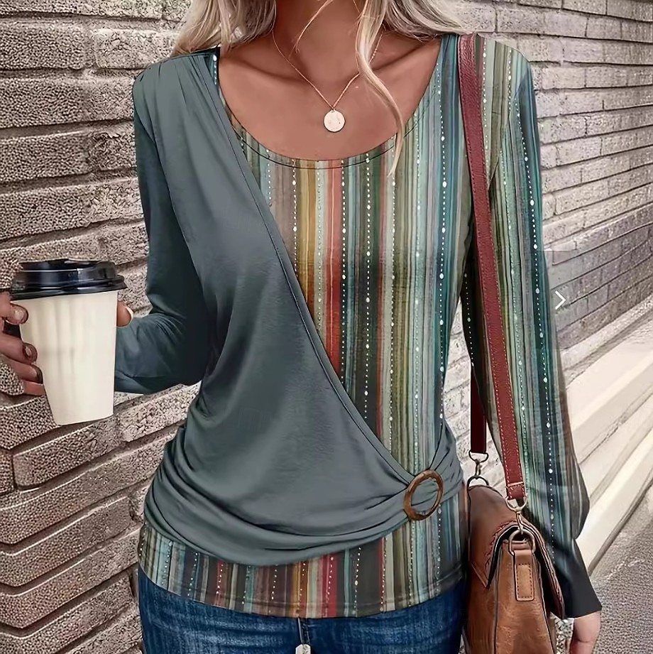 Dam Boho skjorta Leopard Stylish Modern Ledigt Långärmad Rund hals Vanliga toppar Lappverk Mönster Blå Purpur Grön Sommar Höst Vinter 2025 - $22.99 –P2
