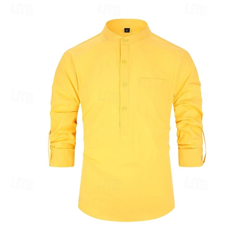 Voor heren Overhemd Zwart Wit Geel Rood Donker Marine Lange mouw Effen opa kraag School Formeel Kleding minimalistische 2025 - $23.99 –P11