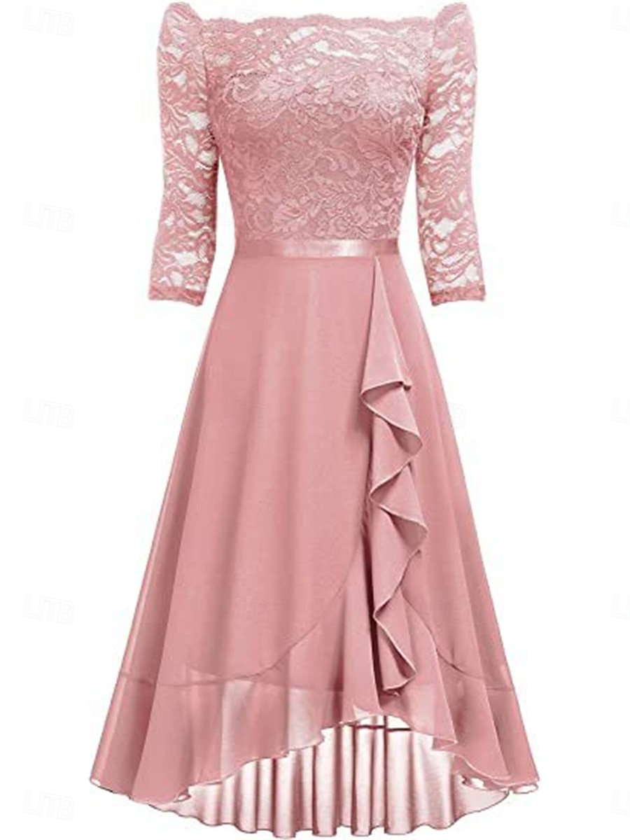 Dámské Midi šaty Krajkové šaty Koktejlky Šaty pro svatební hosty Šifón Elegantní Módní Moderní Venkovní Koktejlový večírek Běžný Bez vzoru 3/4 délka rukávu Do V Světlá růžová Námořnická modř Fuchsiová 2025 - $32.99 –P6