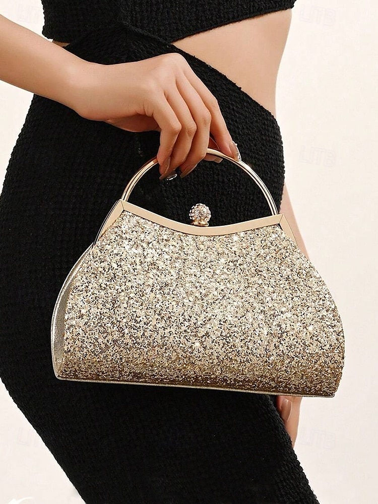 Pochette de soirée pailletée pour femme – Sac à main doré scintillant avec bandoulière chaîne, élégant sac de soirée pour mariages, bals et cocktails de 2025 ? $19.99 –P1