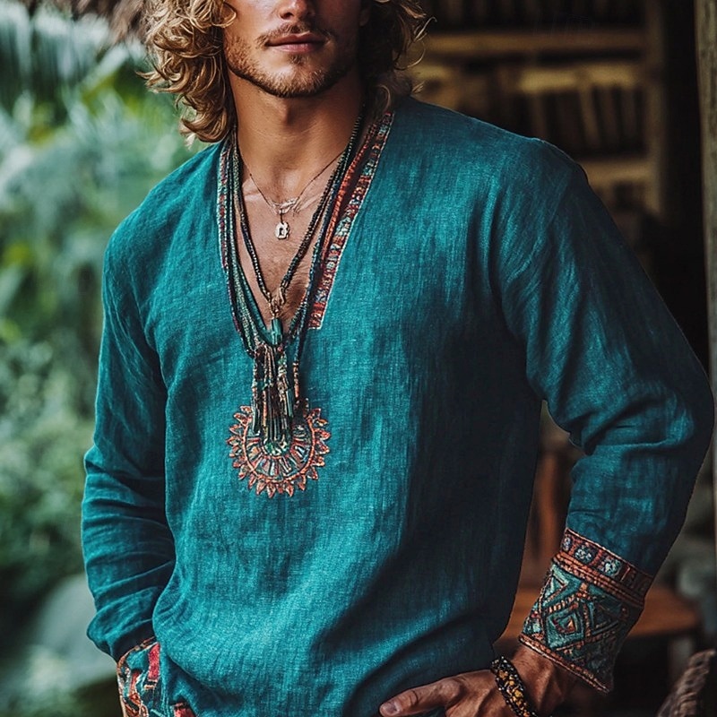 Ανδρικά Πουκάμισο Πουκάμισο Popover Καλοκαιρινό πουκάμισο Πουκάμισο παραλίας Κουρελού Διακοπές Αργίες Θαλασσί Μακρυμάνικο Χωρίς Γιακά Καλοκαίρι Άνοιξη Ρούχα Εθνικό & Θρησκευτικό 2026 - $10.49 –P5