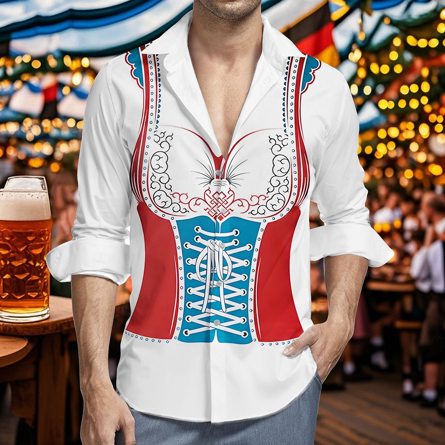 Oktoberfest Öl Dirndl-tryck Hawaii skjortor Aloha skjorta Bayersk München Tyska Grafisk Till Herr Vuxna Karnival Oktoberfest öl 3D-utskrift Semester Fest 2025 - $23.99 –P4
