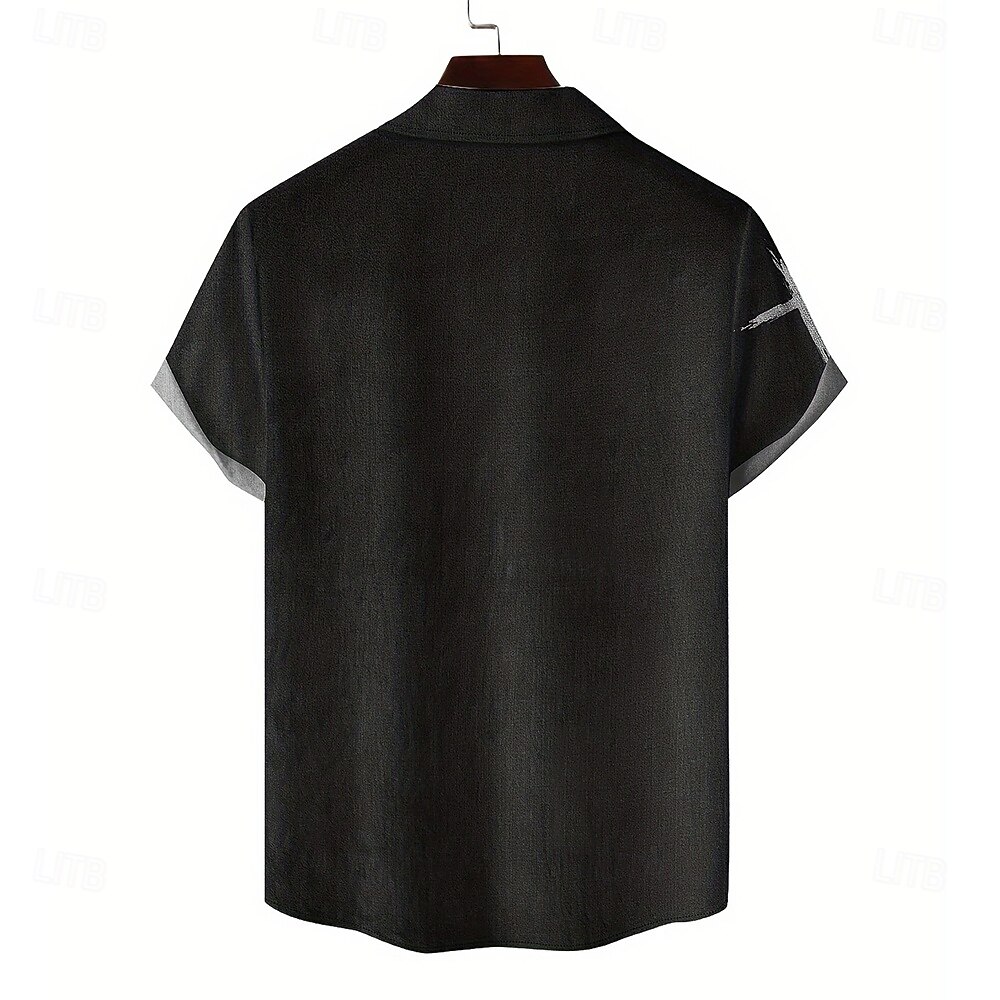 Herren Cross Kostüme Shirt Sommer Shirt Button Up Shirt Kurzarm Dunkel Punk Gothic Stil Urlaub Streetwear Sommer Umgeschlagen 3D Druck Leinenähnliches Shirt Schwarz 2026 - $25.99 –P2