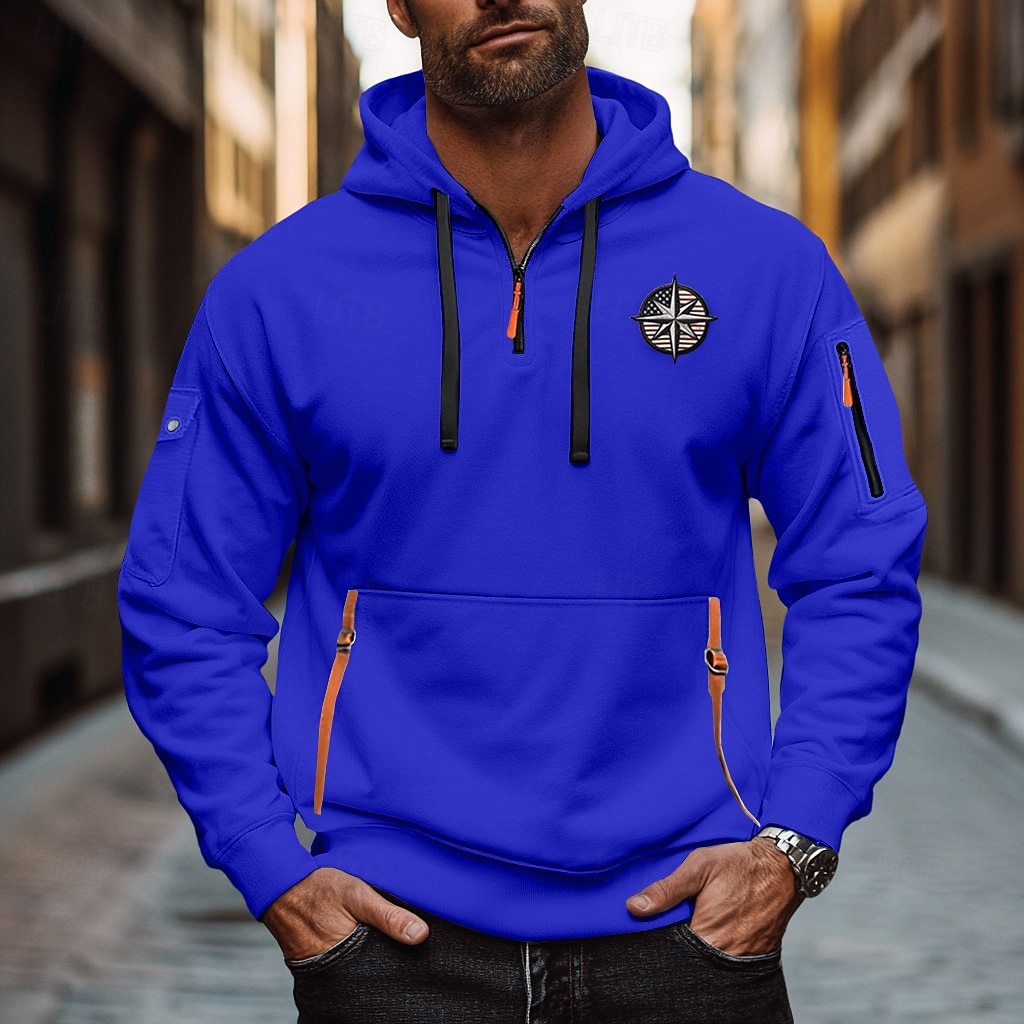 Per uomo Felpa con cappuccio Felpa con cappuccio e zip corta Nero Bianco Vino Blu marino Blu Reale Con Cappuccio Semplice Con zip Tasca Frontale Tattico Sport & Outdoor Casuale Streetwear Cool del 2025 a $23.99 –P7
