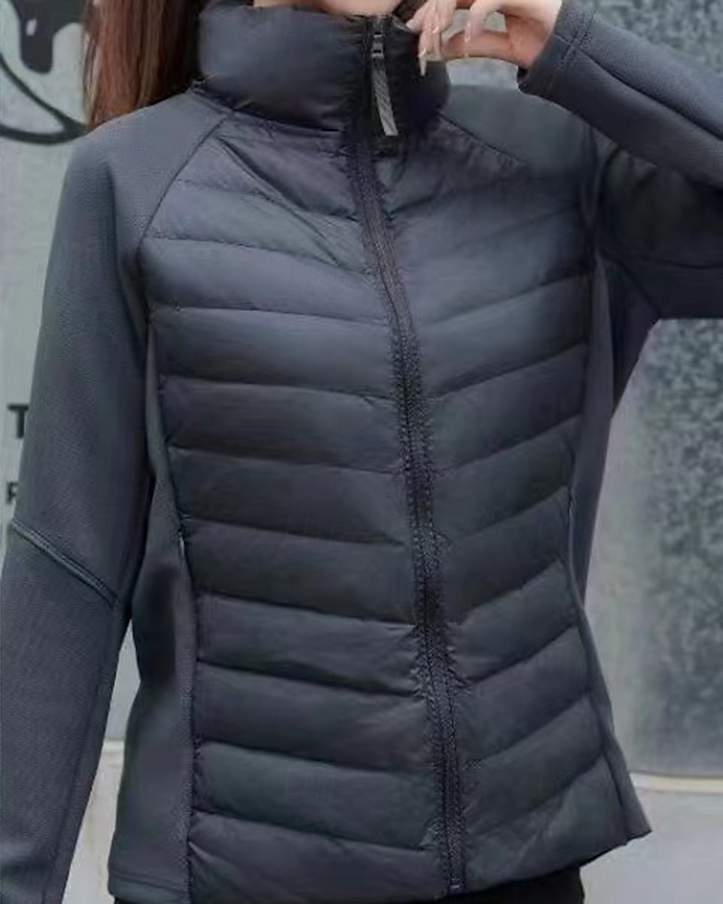 Women's Solid Colored Puffer Jacket outdoor coat Fall / Winter Full Zip Long Sleeve Athleisure Windproof Warm Lightweight Running Athletic Sports Track Black White Pink Sportswear Activewear 2026 - $61.99 –P4
