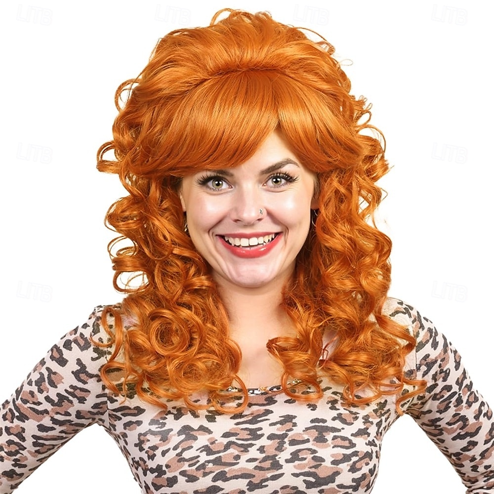 Dlouhá kudrnatá vintage cosplay paruka s ofinou pro ženy z 80. let, kostým královny 60. a 70. let na halloweenskou párty 2025 - $26.99 –P3