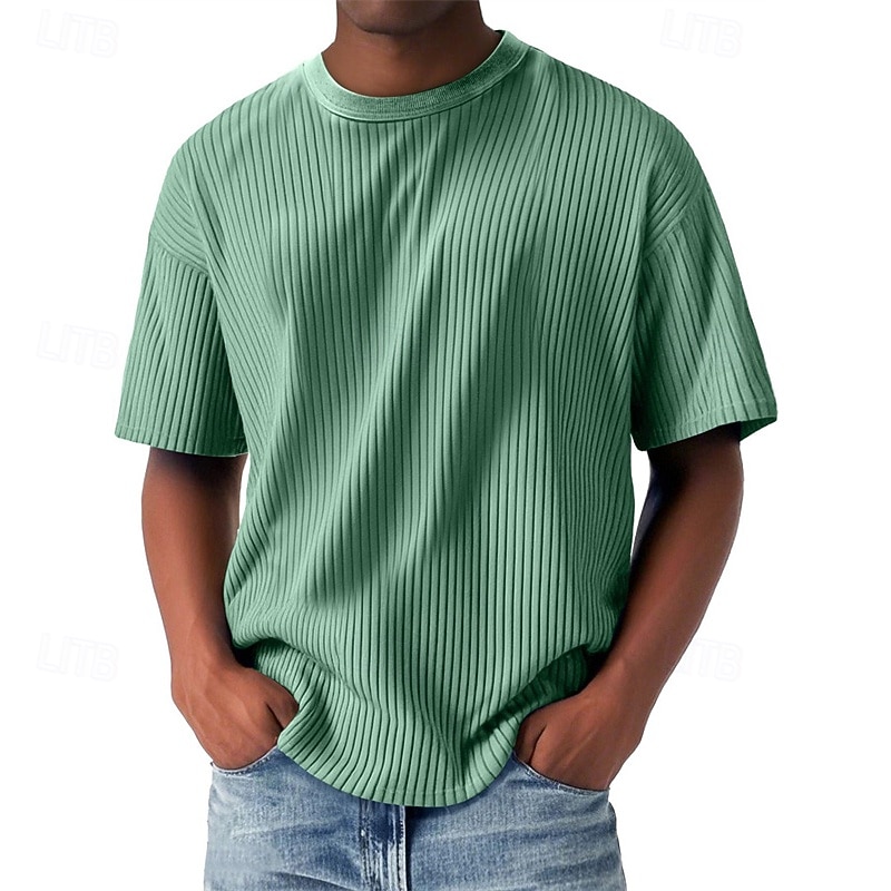 Homme T-shirt Chemise à manches courtes Manche Courte Col ras du cou Été Uni Mode Designer Basique Jacquard Vacances Rue Sortir Bleu Abricot Noir T-shirt haut de gamme pour homme de 2026 ? $28.99 –P1