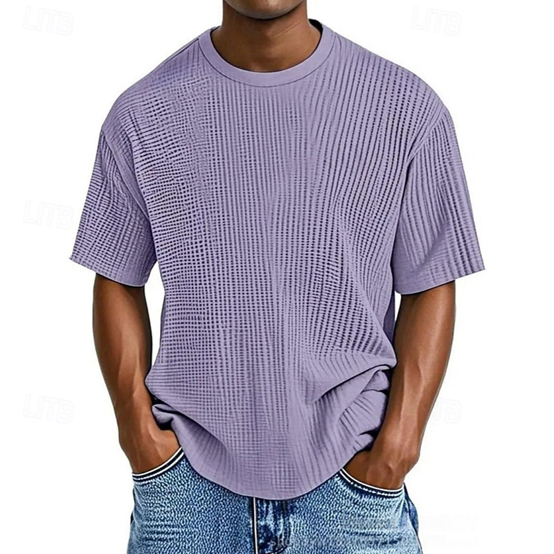 Homme T-shirt Chemise à manches courtes Manche Courte Col ras du cou Été Uni Mode Designer Basique Jacquard Vacances Rue Sortir Abricot Noir Blanche T-shirt haut de gamme pour homme de 2025 ? $20.99 –P9