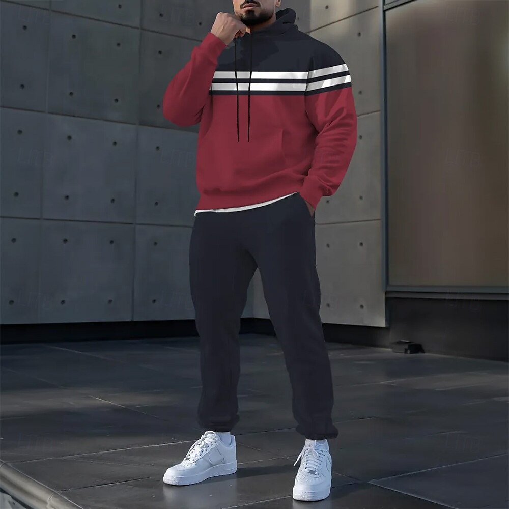 Homme Rayé 2 pièces Ensembles de sweat-shirts 3D Survêtement Sweat à Capuche manche longue Pantalon long À capuche Sportif Décontracté Quotidien Athleisure Impression 3D Bloc de Couleur Printemps de 2025 ? $39.99 –P1