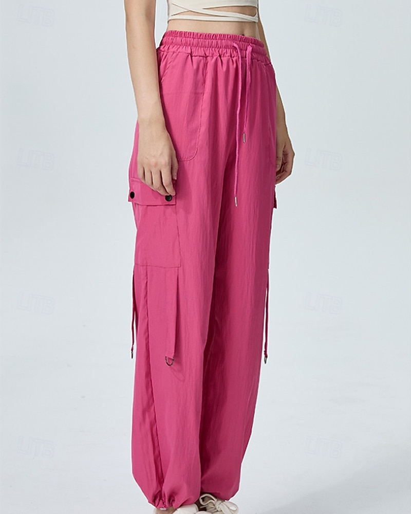 Femmes Pantalons Cargo Slacks Streetwear Occasionnel Longueur complète Naturel Uni Avec Poches Conception à cordon élastique Doux Tenue quotidienne Week-end Noir Rouge Fuchsia Gris argenté Automne de 2025 ? $22.99 –P3
