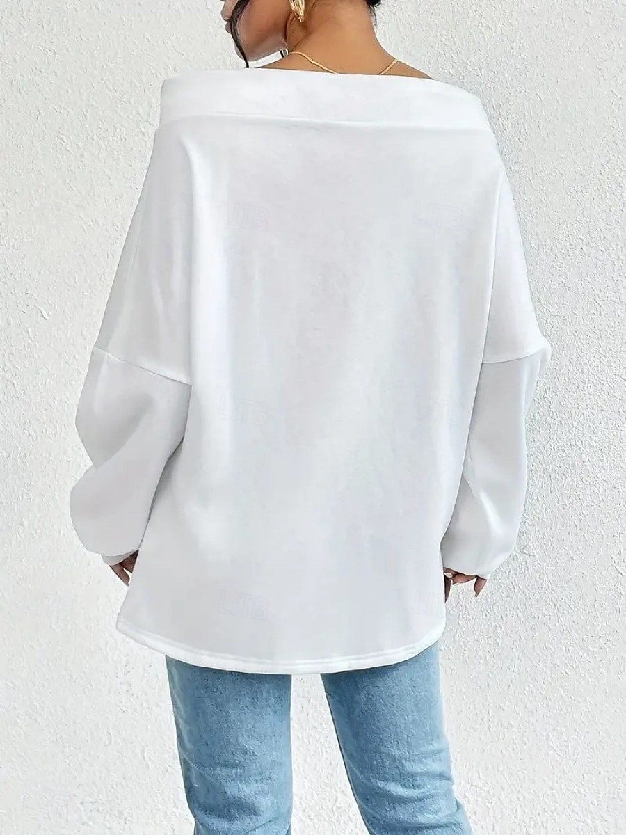 Women's Pullover Sweatshirt Plain Casual Long Sleeve Round Neck Regular Tops Street Dailywear Black White Blue Gray Fall Winter 2025 - $24.99 –P2