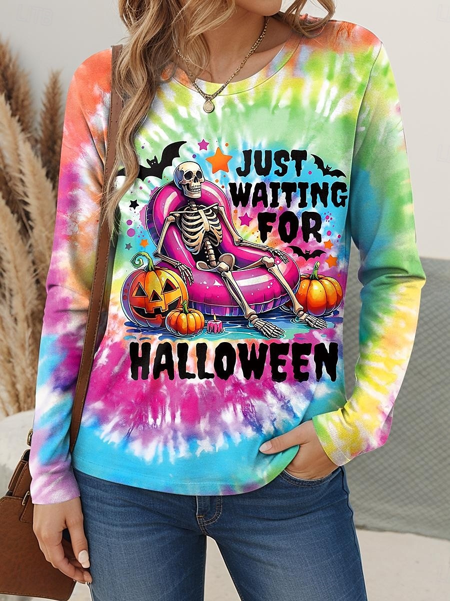 Halloween Pentru femei Tricou Grafic Dovleac Epocă Stilat Clasic Manșon Lung Stil Nautic Topuri obișnuite Zilnic Sfârșit de săptămână Imprimeu Negru Roșu-aprins Fucsia Portocaliu Primăvară Toamnă 2025 - $22.99 –P3