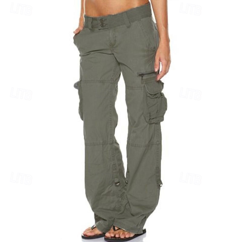 Women's Normal Cargo Pants Tactical Cargo Pants Trousers Chic & Modern Casual / Sporty Full Length Low Waist Plain Pocket Baggy Comfort Inelastic Sports Weekend Black Pink Wine Dusty Blue Summer 2025 - $36.99 –P18