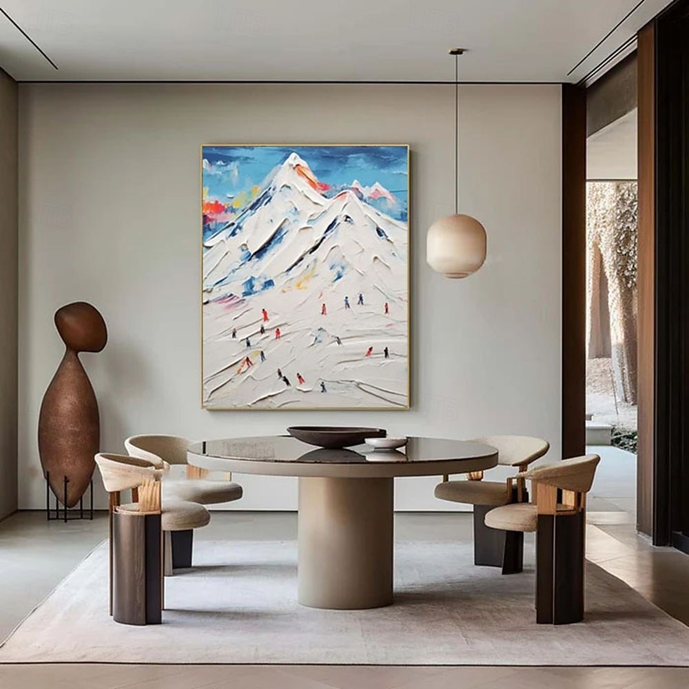 Peinture à l'huile texturée 3D faite à la main représentant un ski de montagne avec cadre de galerie - coups de pinceau impasto audacieux dans des teintes hivernales vibrantes skieurs dynamiques sur de 2025 ? $233.79 –P3