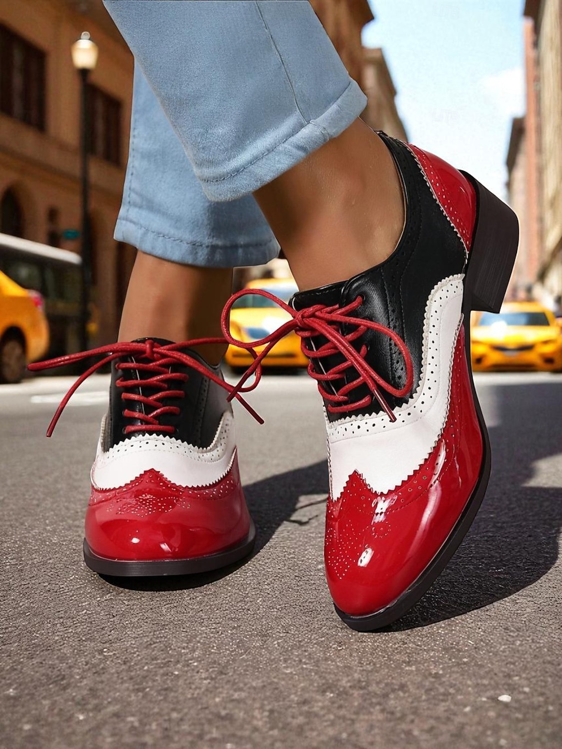 Richelieus Oxford en cuir verni jaune pour femme – Chaussures habillées à lacets et bout golf colorblock, style vintage britannique des années 1950 pour le bureau, l'école et le streetwear de 2025 ? $42.99 –P8