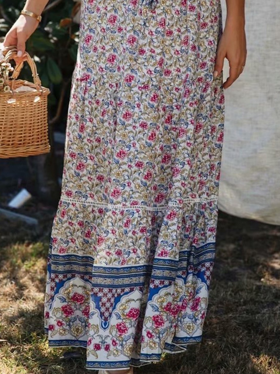 Mujer Falda Línea A Bohemia Casual Maxi Alta cintura Faldas Floral Estampado Microelástico Calle Diario Rojo Albaricoque Verano Poliéster Rayón 2025 - $28.99 –P8