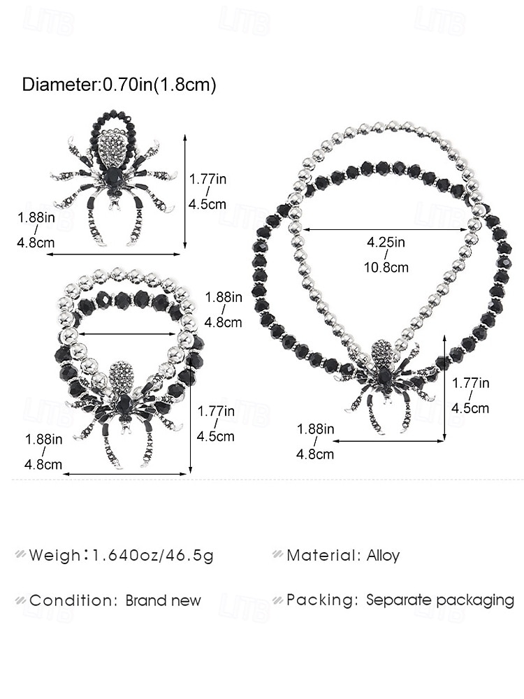 2025年 女性用ハロウィンスパイダージュエリーセット - ゴシックビーズチョーカー、調節可能なブレスレットとステートメントリング、コスチュームパーティー、コスプレ、不気味な夜のお出かけに最適な合金ラインストーンデザイン  コレクション – $14.99 –P11