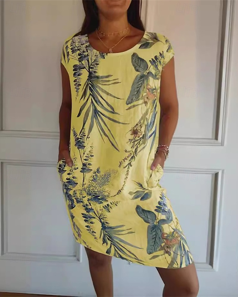 Women's Mini Dress Faux Cotton Linen Shift Dress Sundress Casual Dress Fashion Modern Daily Beach Weekend Regular Fit Flower Sleeveless Crew Neck White Yellow Red Camel Fall 2026 - $18.99 –P1
