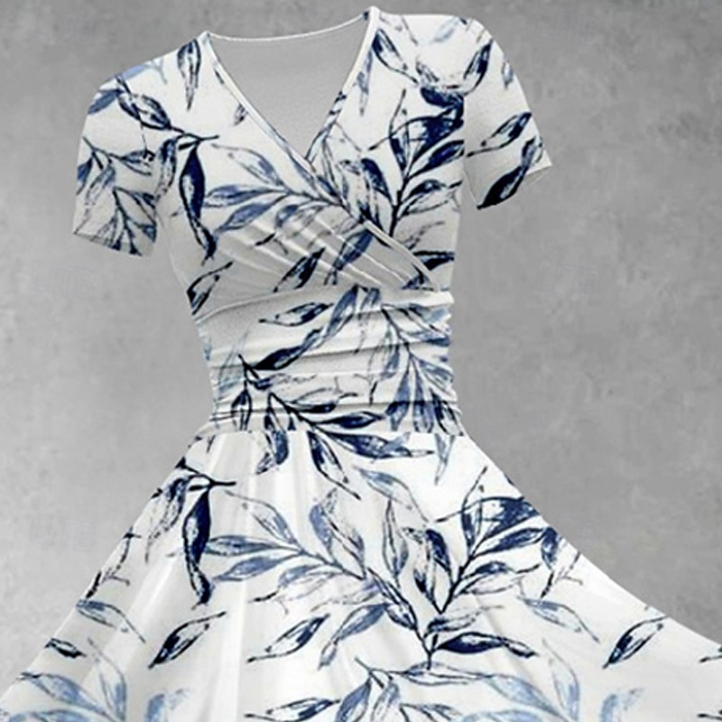 Pentru femei Rochii Midi Rochie casual Rochie de vară Modă Modern Zilnic Plajă Sfârșit de săptămână Fit regulat Frunză Manșon scurt În V Albastru piscină Vară Primăvară 2025 - $25.99 –P2