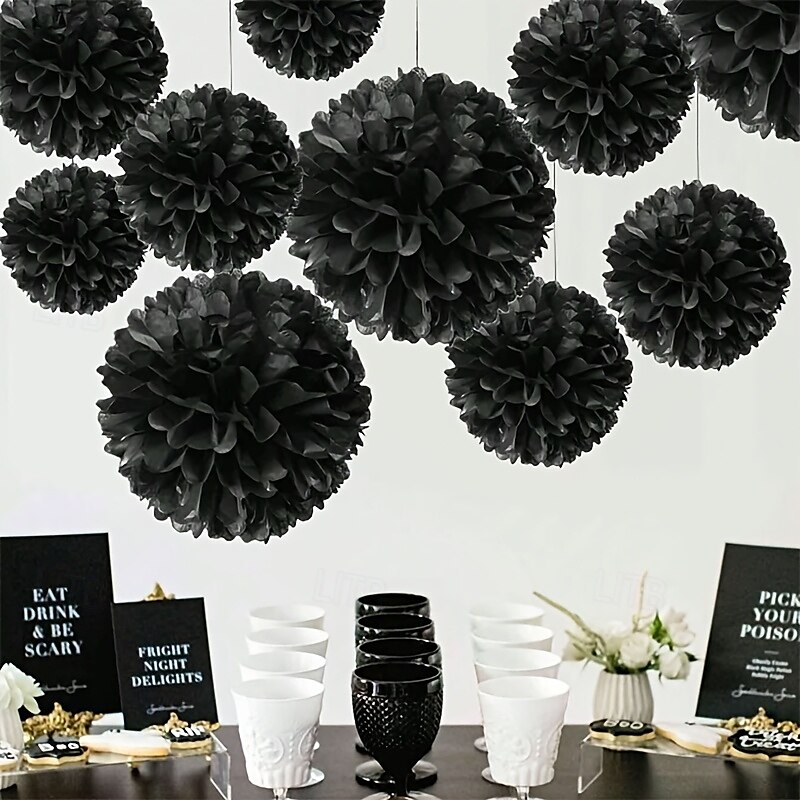 Juego de 9 bolas de flores de papel negras: decoración colgante DIY para cumpleaños y aniversarios. &bodas 2025 - $9.49 –P4