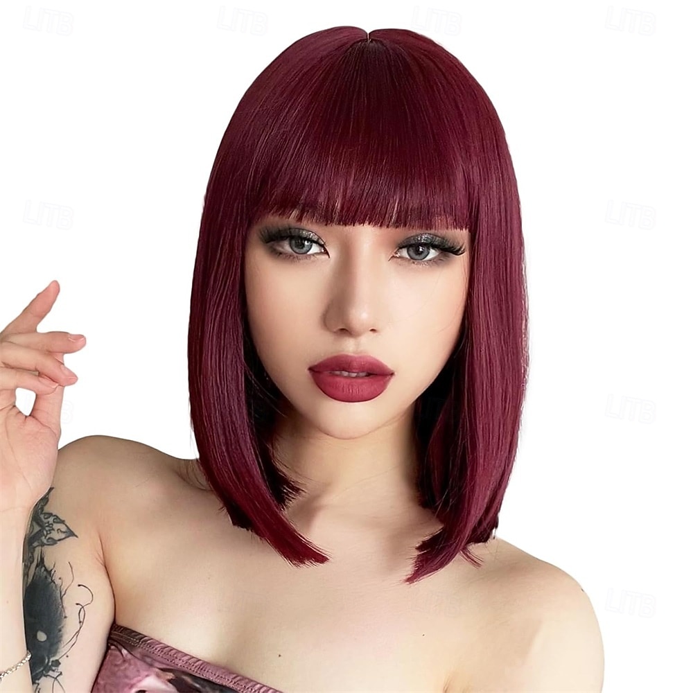 Rovná bílá paruka s ofinou 30 cm krátké bílé bob paruky pro ženy syntetické barevné cosplay párty paruka 2025 - $23.99 –P7