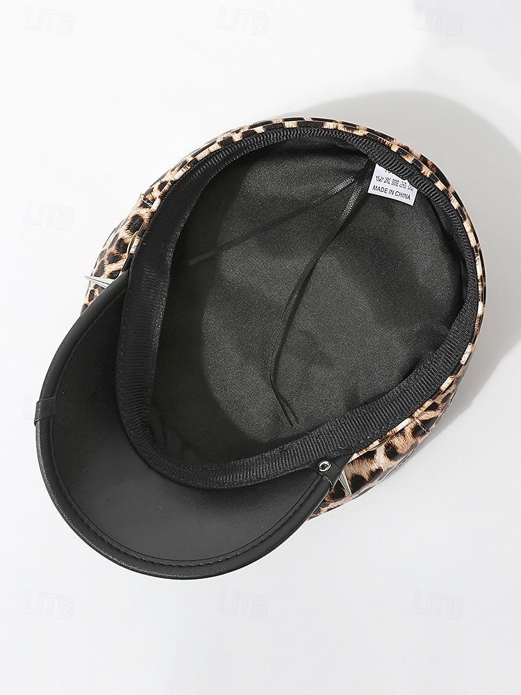 Boné militar feminino com estampa de leopardo para Halloween – chapéu gótico punk de couro sintético com pontas e tachas de aranha, acessório para festa à fantasia e cosplay para uma noite assustadora de 2026 por $14.99 –P10