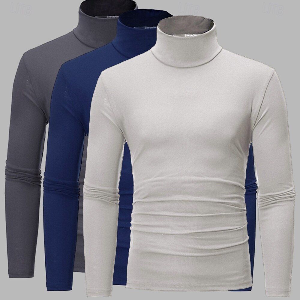 3er Pack Herren T-Shirt Rollkragenshirt Langarmshirt Langarm Rollkragen Herbst Herbst &Winter schlichtes leichtes Basic Classic 3-teiliges Outdoor Casual Sports weiß schwarz blau Top T-Shirt für 2025 - $35.99 –P7