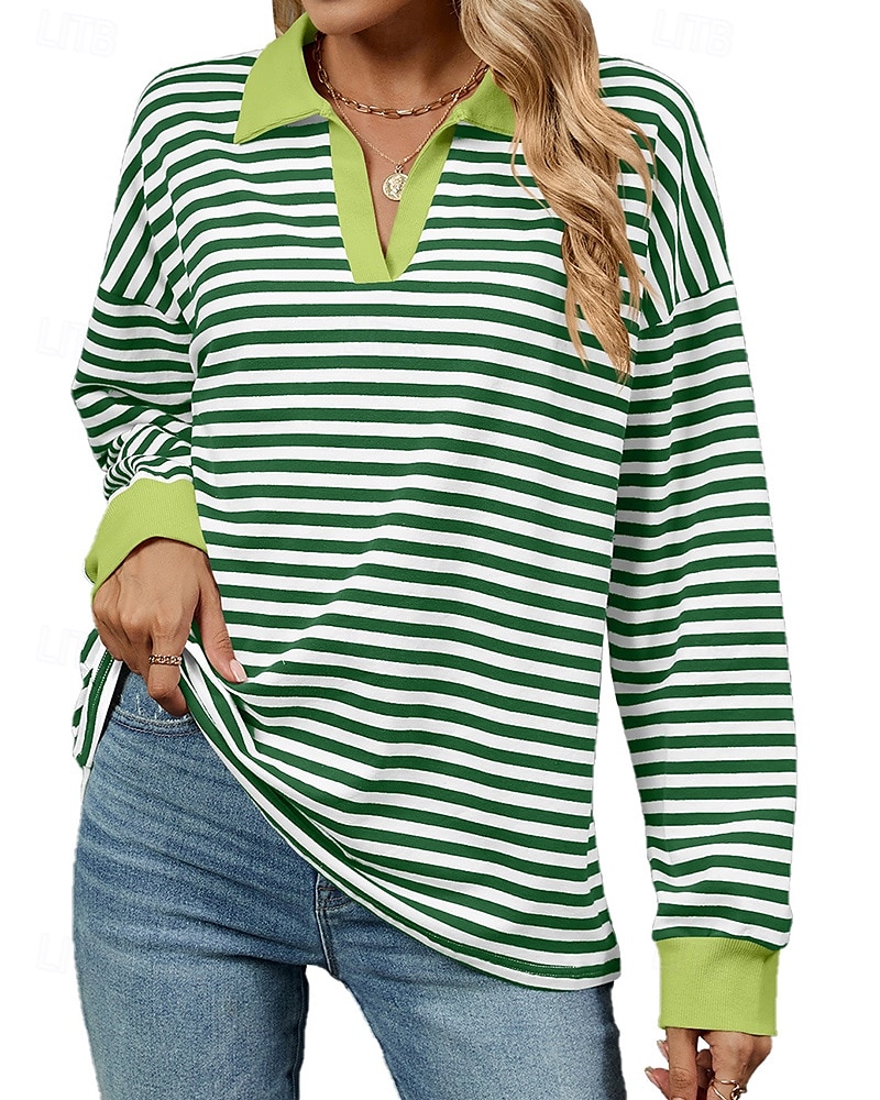 Mujer Sudadera tipo jersey Tops casuales Manga Larga Camiseta Ropa Deportiva Escote en Pico Protección Solar Resistente al Viento Al Aire Libre Ropa de deporte Ropa de Deporte Rayas Rosa oscuro Negro 2025 - $23.99 –P8