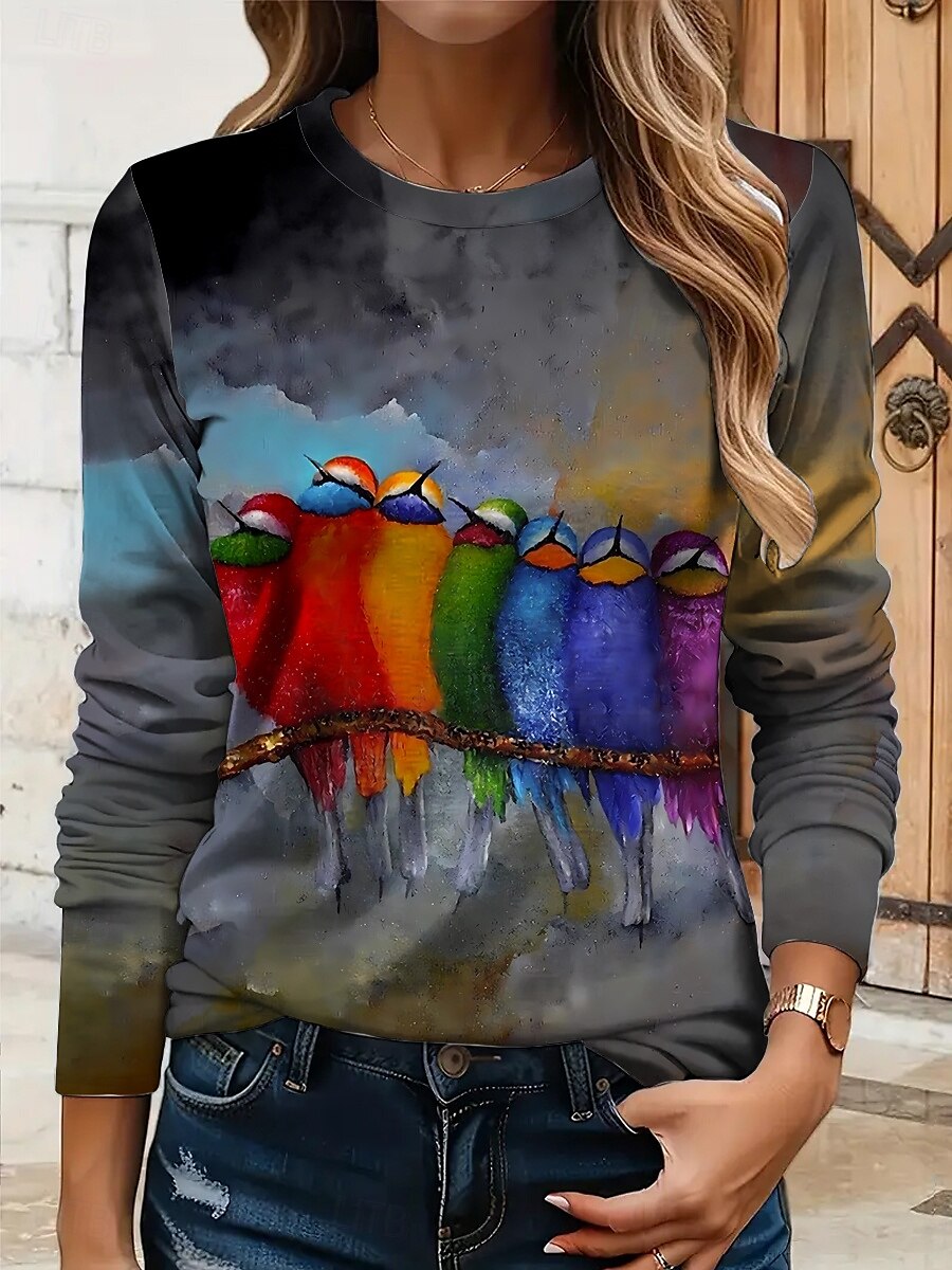 Paște Pentru femei Tricou Ombre Grafic Animal Epocă Stilat Clasic Manșon Lung Stil Nautic Rotund Topuri obișnuite Zilnic Imprimeu Roșu-aprins Albastru piscină Trifoi Gri Vară Primăvară Toamnă 2025 - $22.99 –P1