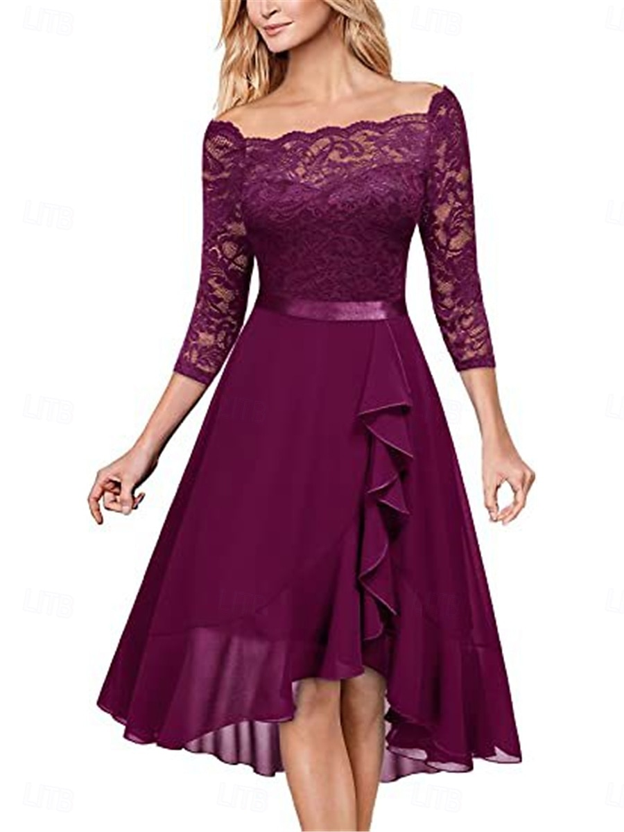 Dámské Midi šaty Krajkové šaty Koktejlky Šaty pro svatební hosty Šifón Elegantní Módní Moderní Venkovní Koktejlový večírek Běžný Bez vzoru 3/4 délka rukávu Do V Světlá růžová Námořnická modř Fuchsiová 2025 - $32.99 –P7