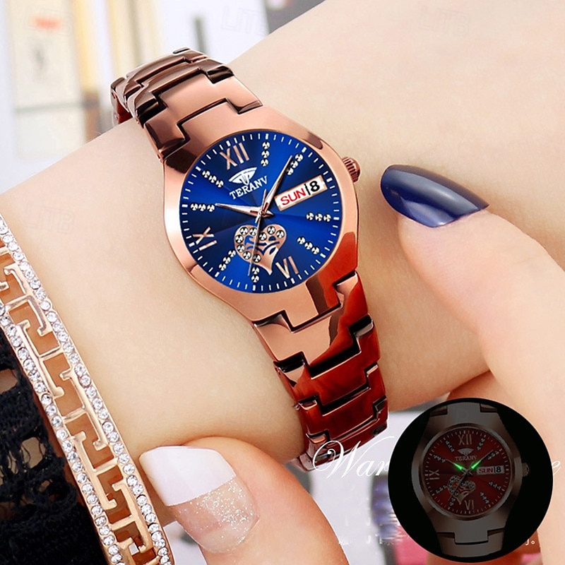 1 stuk nieuwe modieuze en trendy kalender datumweergave dames quartz horloge IPX7 waterbestendig lichtgevende legering band eenvoudig maar luxe casual leven reizen sport dames zakelijk polshorloge 2025 - $19.99 –P11