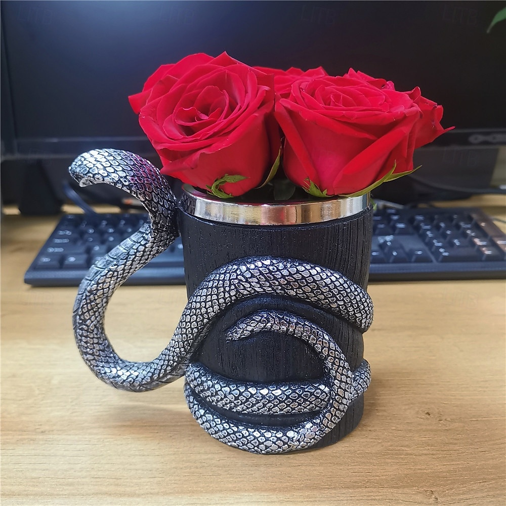 Tasse d'Halloween en acier inoxydable 304 avec revêtement en résine et cobra, design unique, tasse de voyage personnalisée et audacieuse pour un usage domestique, accessoire de boisson cool et créatif de 2025 ? $26.99 –P5