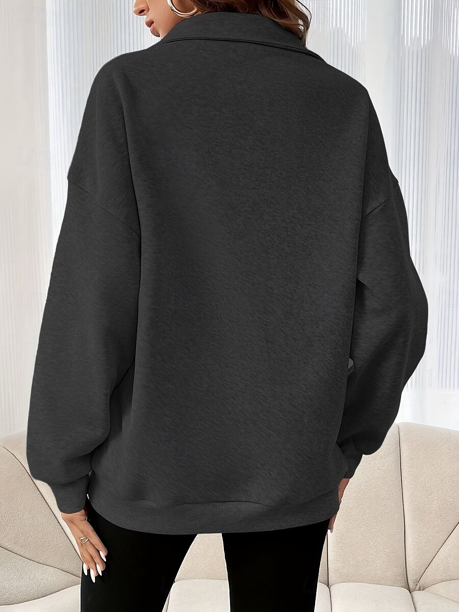 Mulheres Moletom Tecido Casual Manga Longa Gola Alta Tops regulares Rua Dia a Dia Patchwork Zíper Preto Fúcsia Cinzento Escuro Bege Cinzento Outono Inverno de 2025 por $26.99 –P19